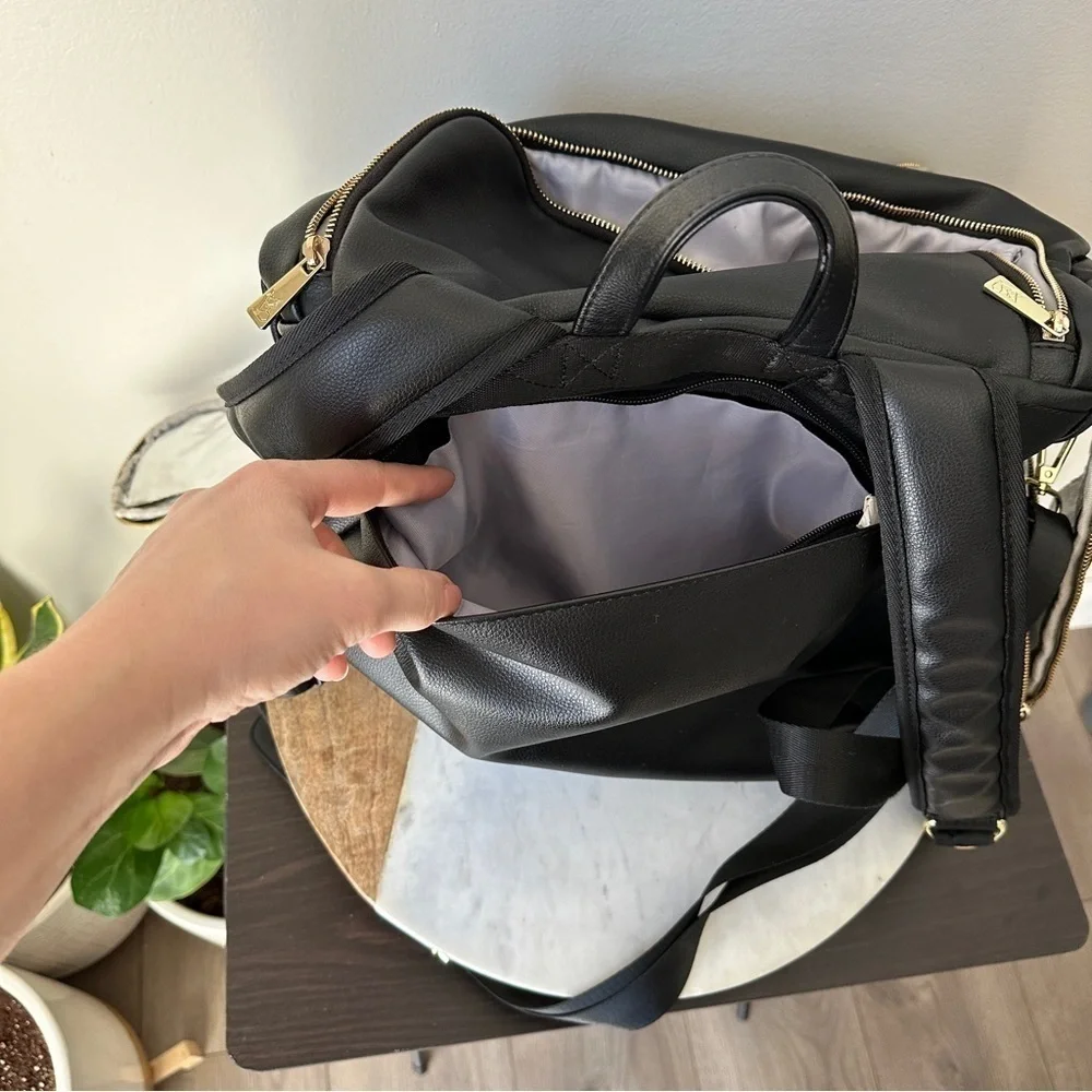 Greyfox Diaper Bag Vegan Leather Black Backpack with shoulder Strap Large